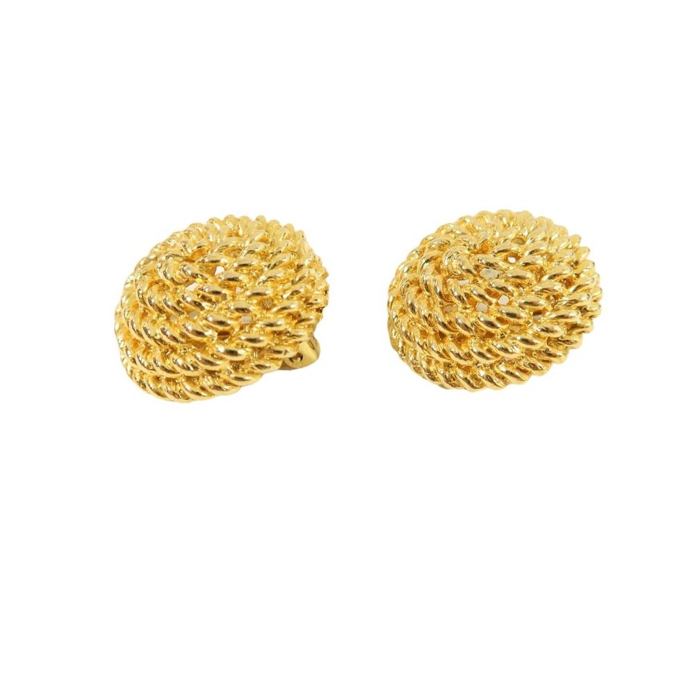 VINTAGE Goldtone Domed Rope Coil Textured 1" Clip-On Earrings Unsigned - Picture 3 of 4